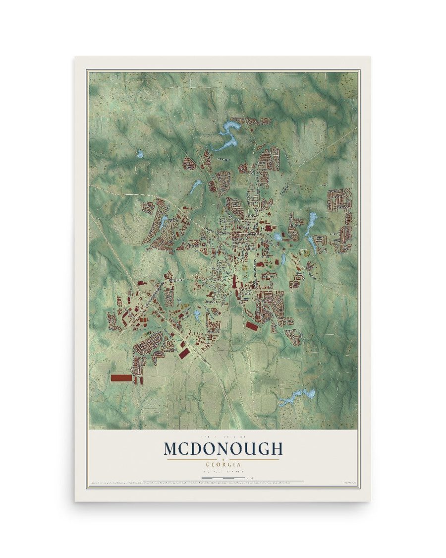 McDonough, Georgia map print, 12 x 18 in, print only