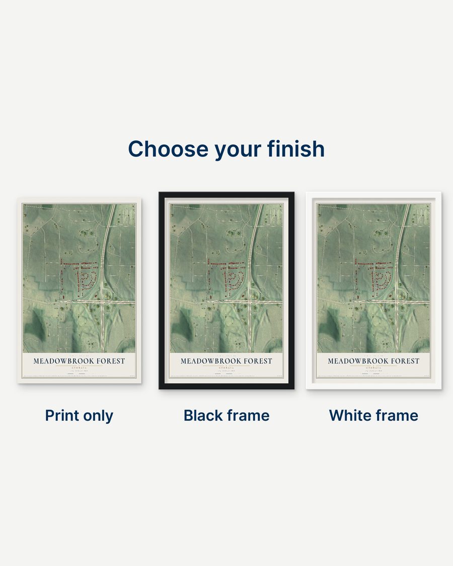 The Meadowbrook Forest, Georgia map as a print only, in a black frame and in a white frame