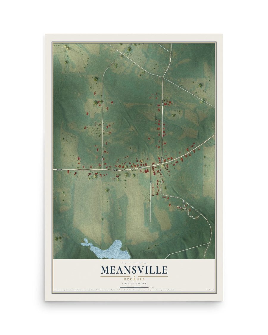 Meansville, Georgia map print, 12 x 18 in, print only