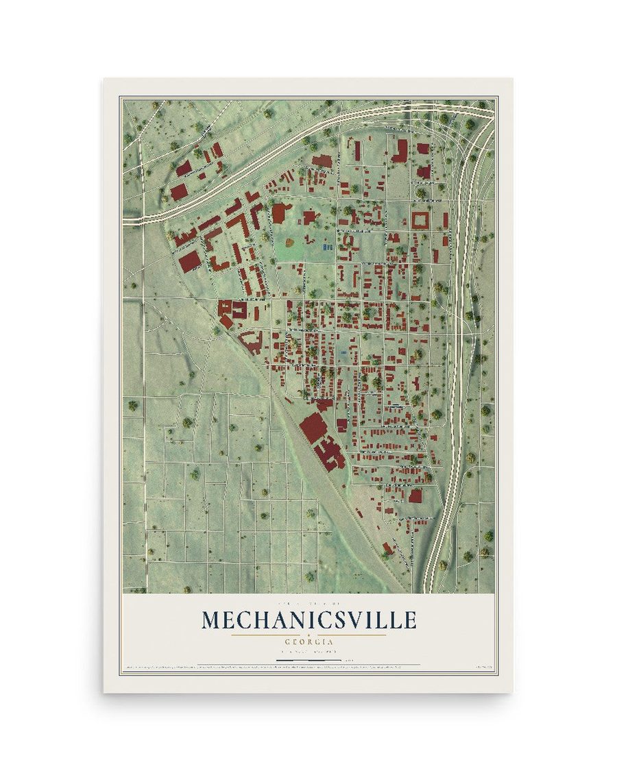Mechanicsville, Georgia map print, 12 x 18 in, print only