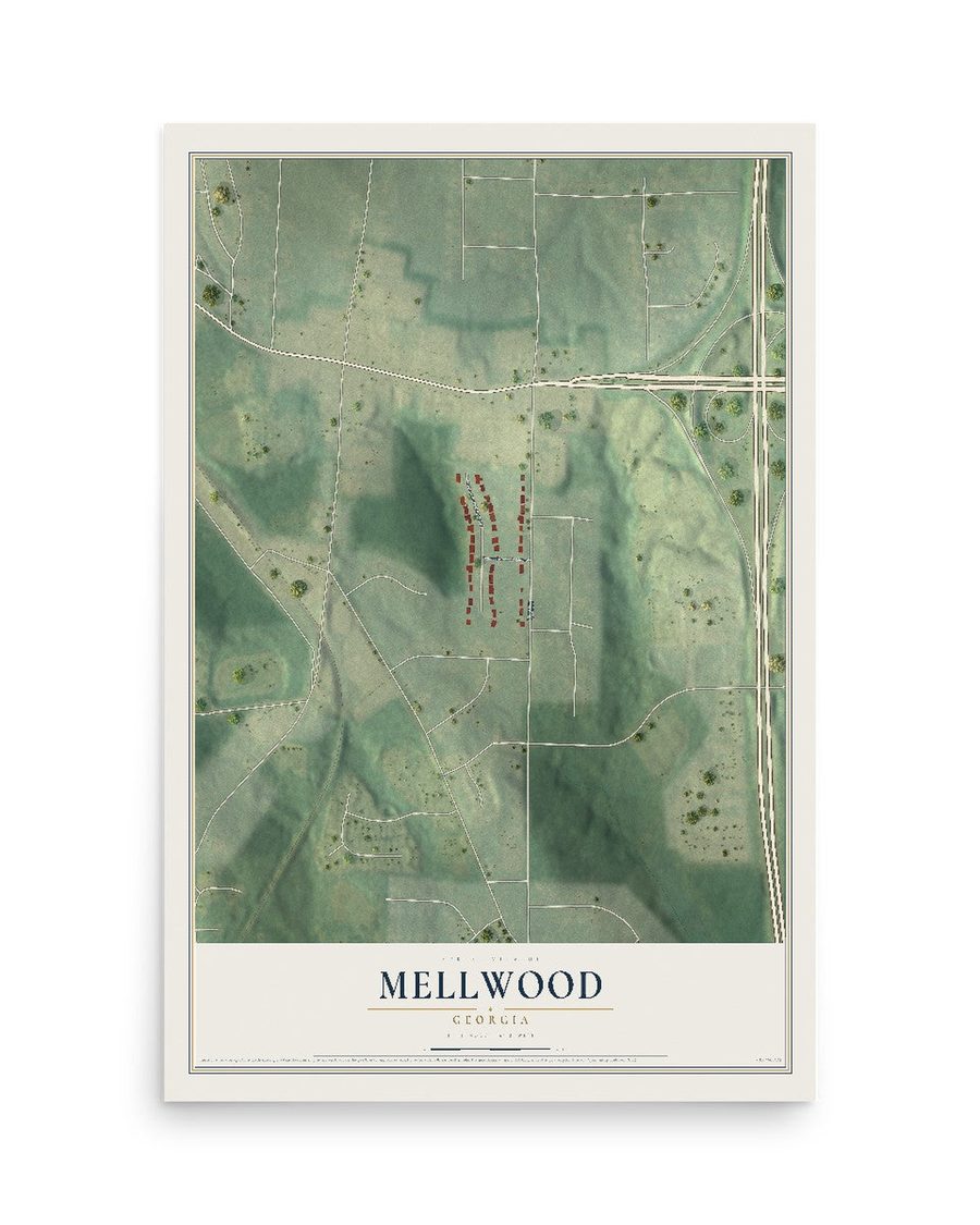 Mellwood, Georgia map print, 12 x 18 in, print only