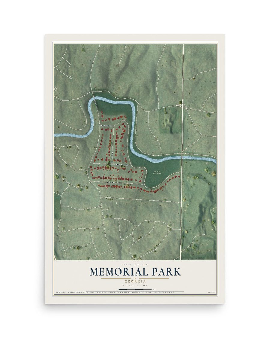 Memorial Park, Georgia map print, 12 x 18 in, print only