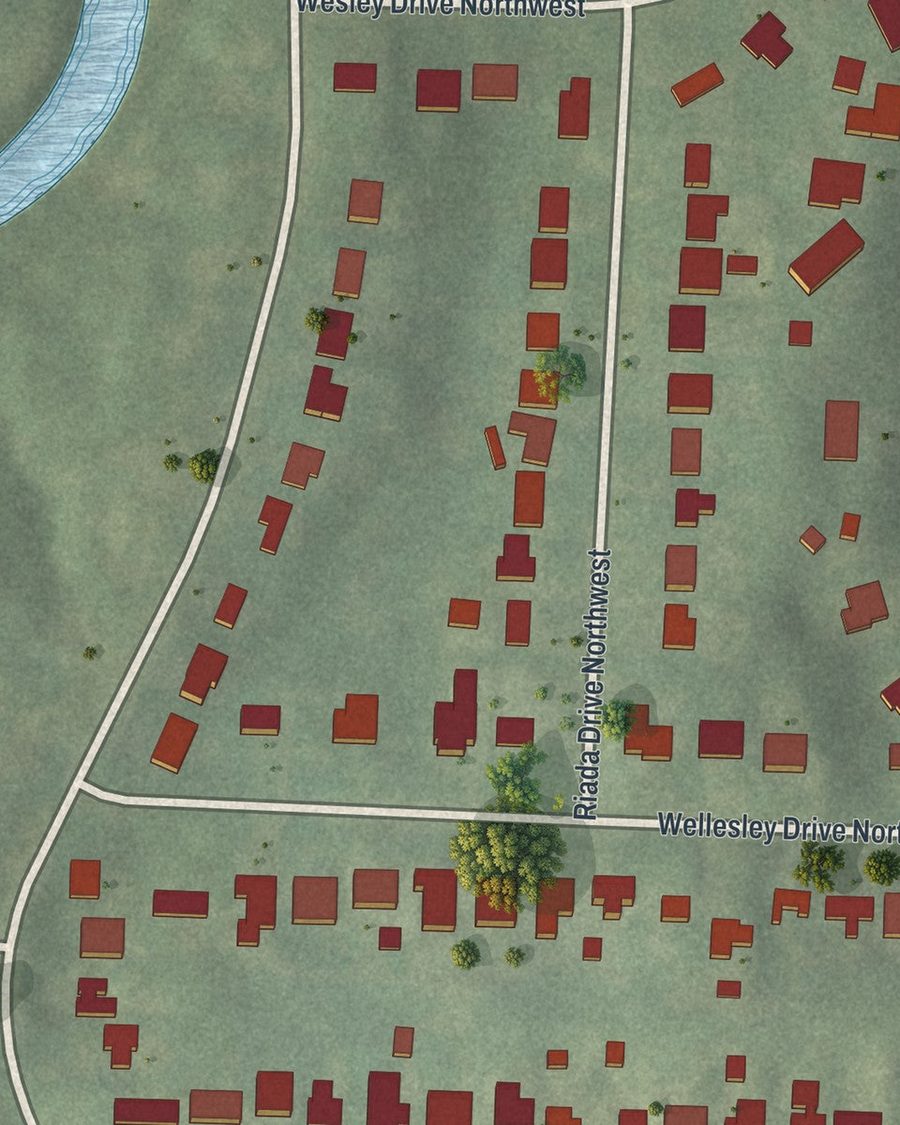 Close-up of Memorial Park streets on the map