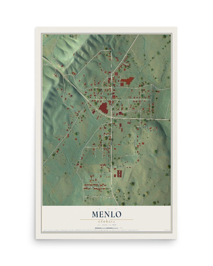 Menlo, Georgia map print, 12 x 18 in, print only