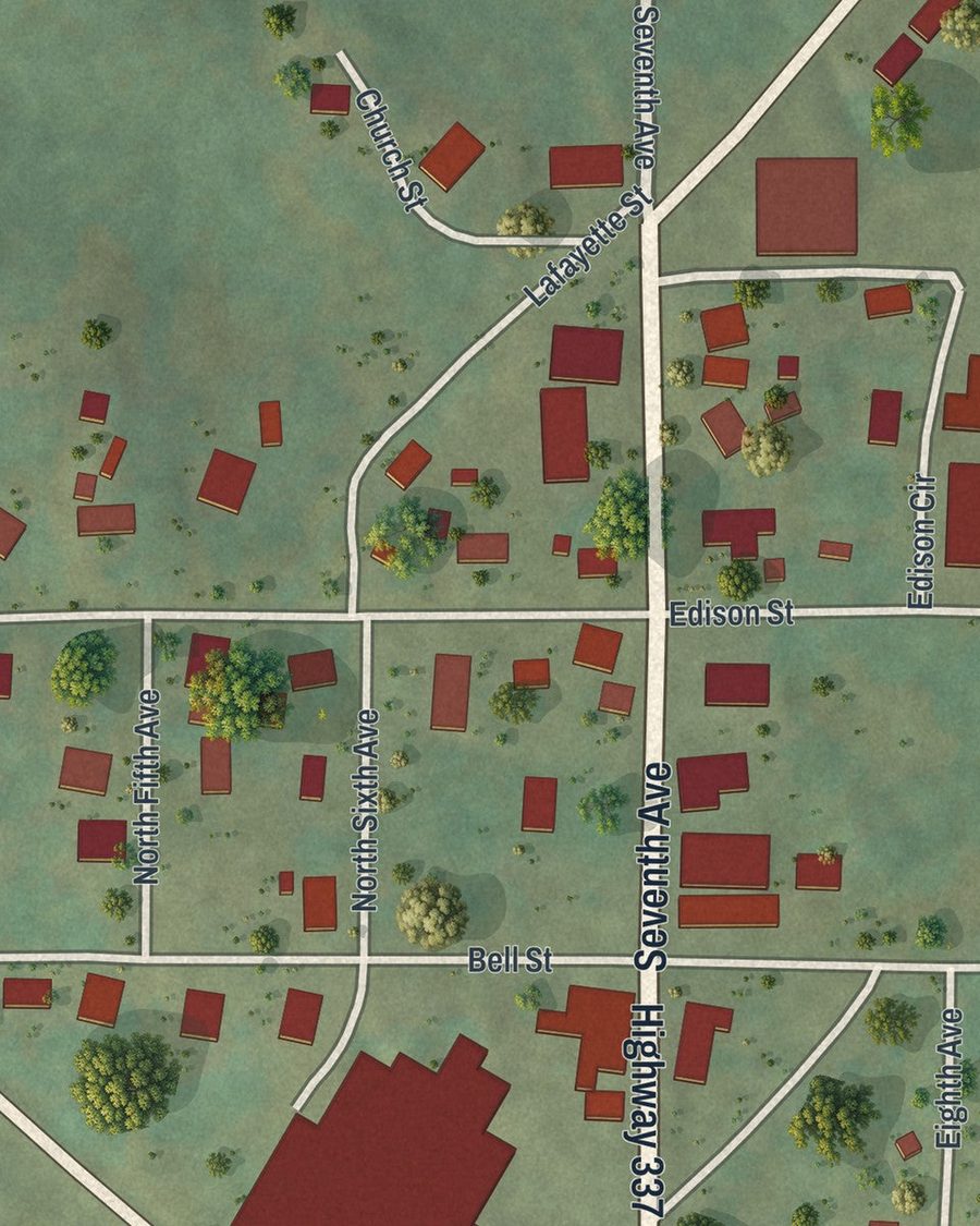 Close-up of Menlo streets on the map