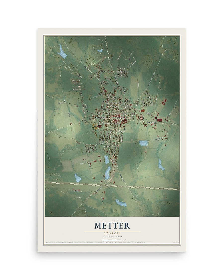 Metter, Georgia map print, 12 x 18 in, print only