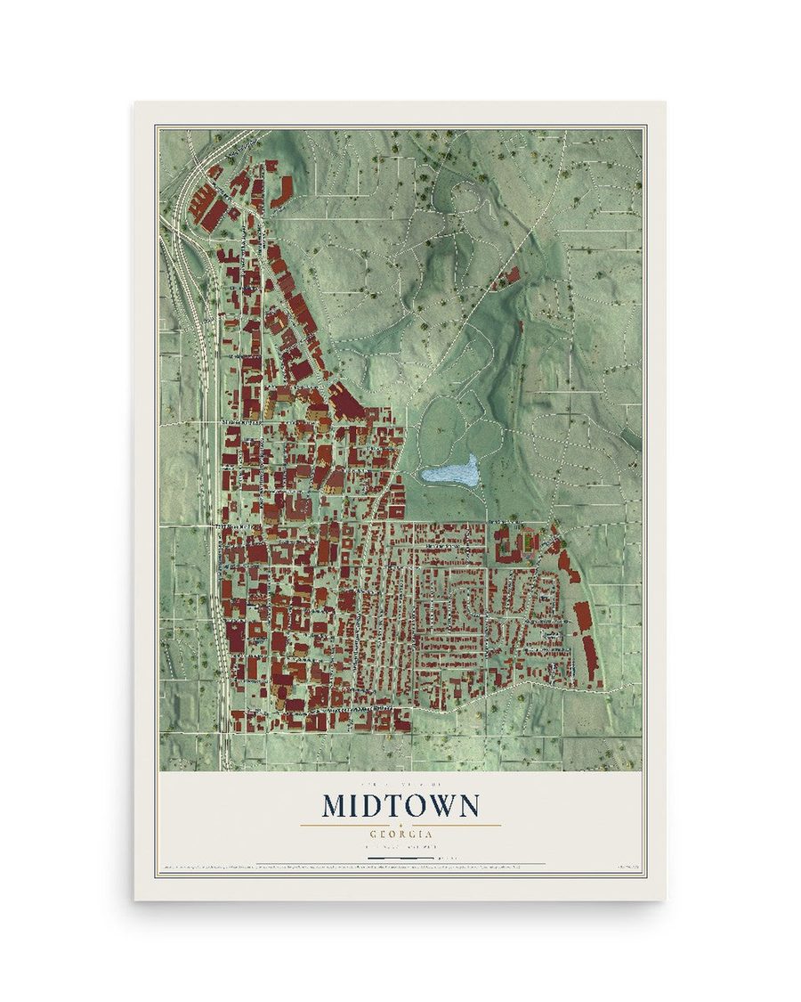 Midtown, Georgia map print, 12 x 18 in, print only