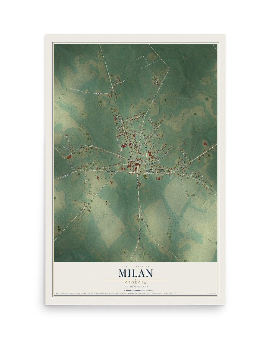Milan, Georgia map print, 12 x 18 in, print only