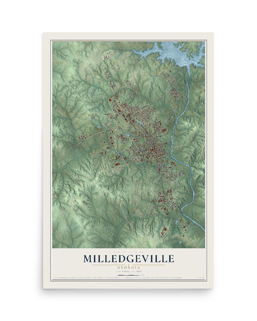 Milledgeville, Georgia map print, 12 x 18 in, print only