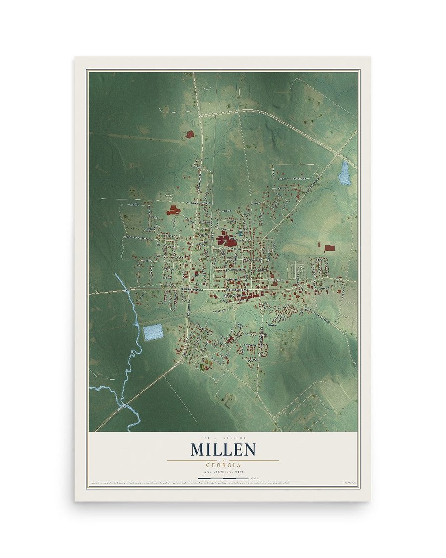 Millen, Georgia map print, 12 x 18 in, print only