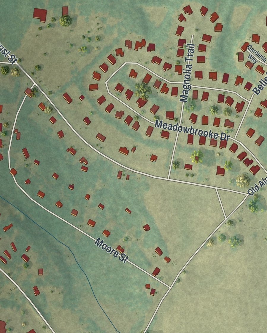 Close-up of Milner streets on the map