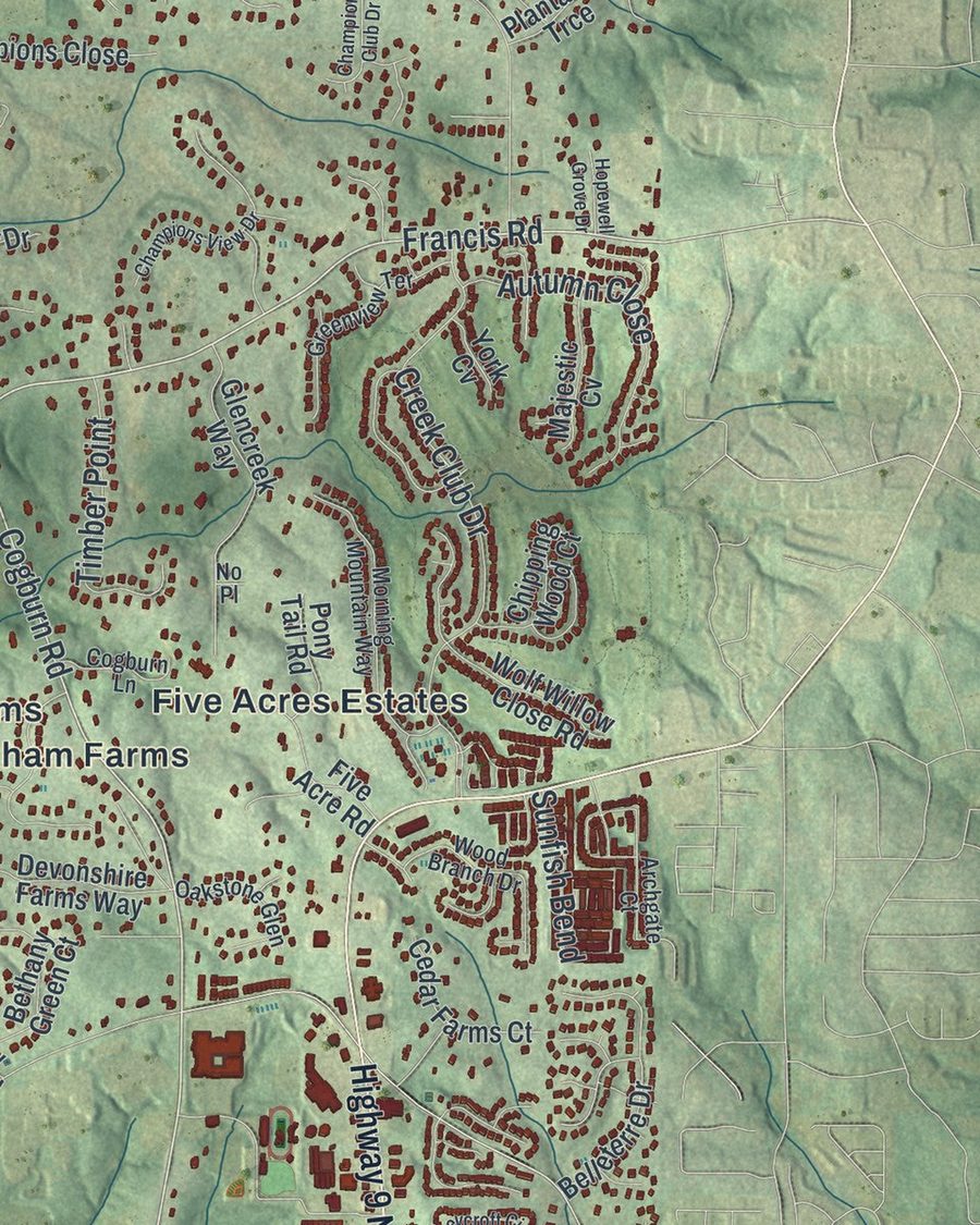 Close-up of Milton streets on the map