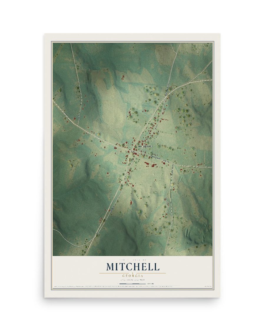 Mitchell, Georgia map print, 12 x 18 in, print only