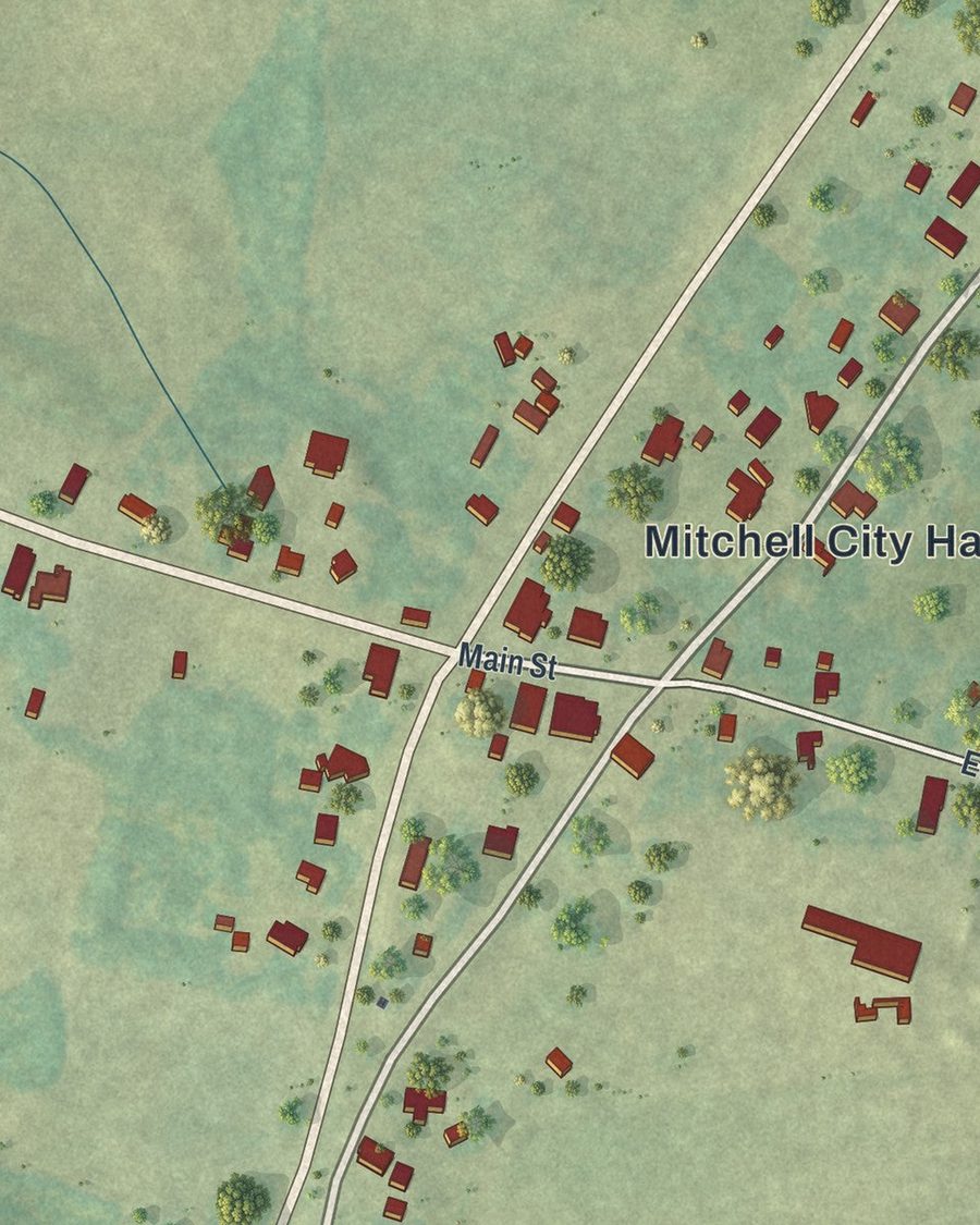 Close-up of Mitchell streets on the map