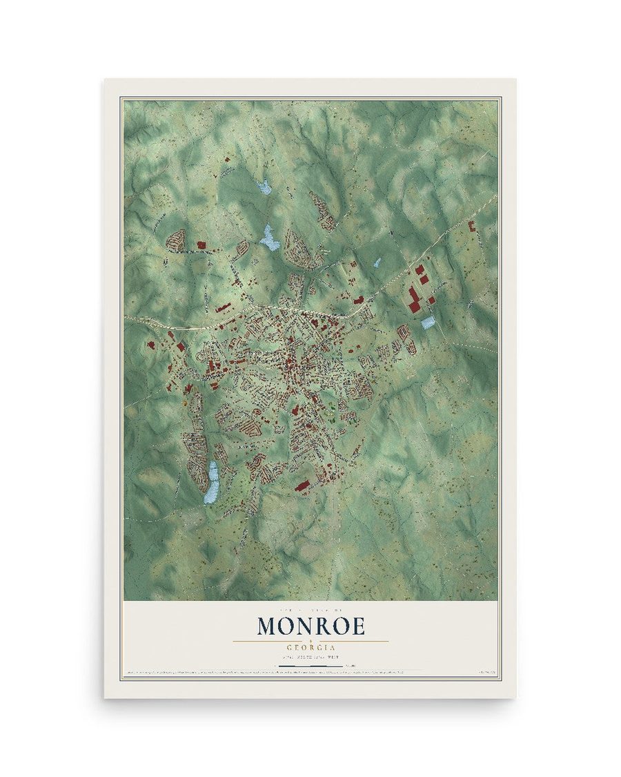 Monroe, Georgia map print, 12 x 18 in, print only