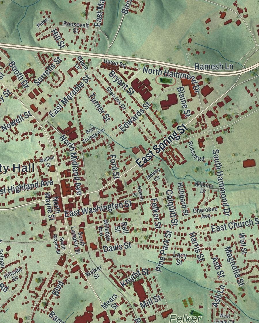 Close-up of Monroe streets on the map