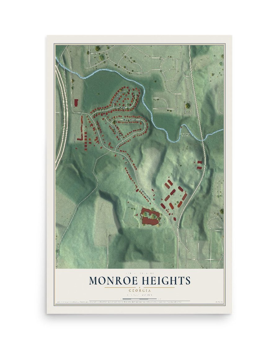 Monroe Heights, Georgia map print, 12 x 18 in, print only