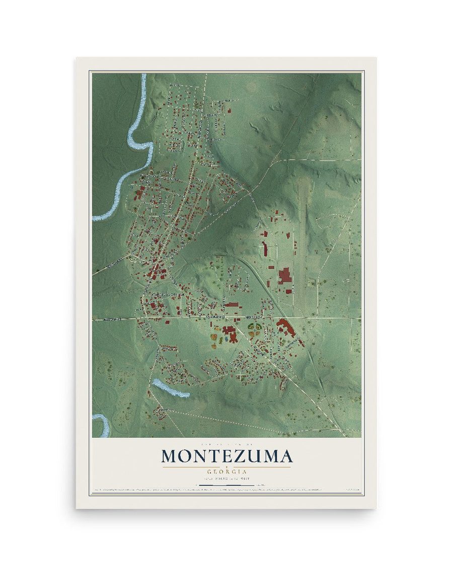 Montezuma, Georgia map print, 12 x 18 in, print only
