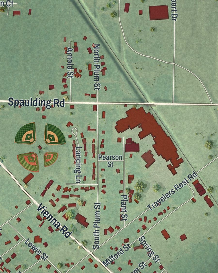 Close-up of Montezuma streets on the map