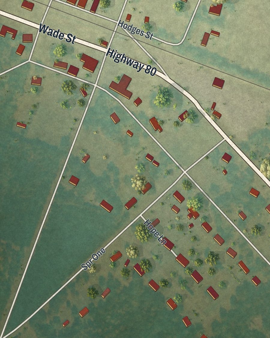 Close-up of Montrose streets on the map