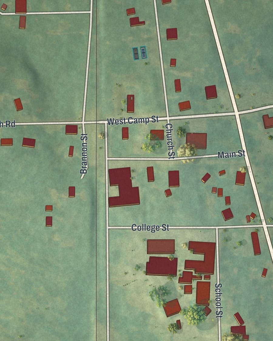 Close-up of Moreland streets on the map