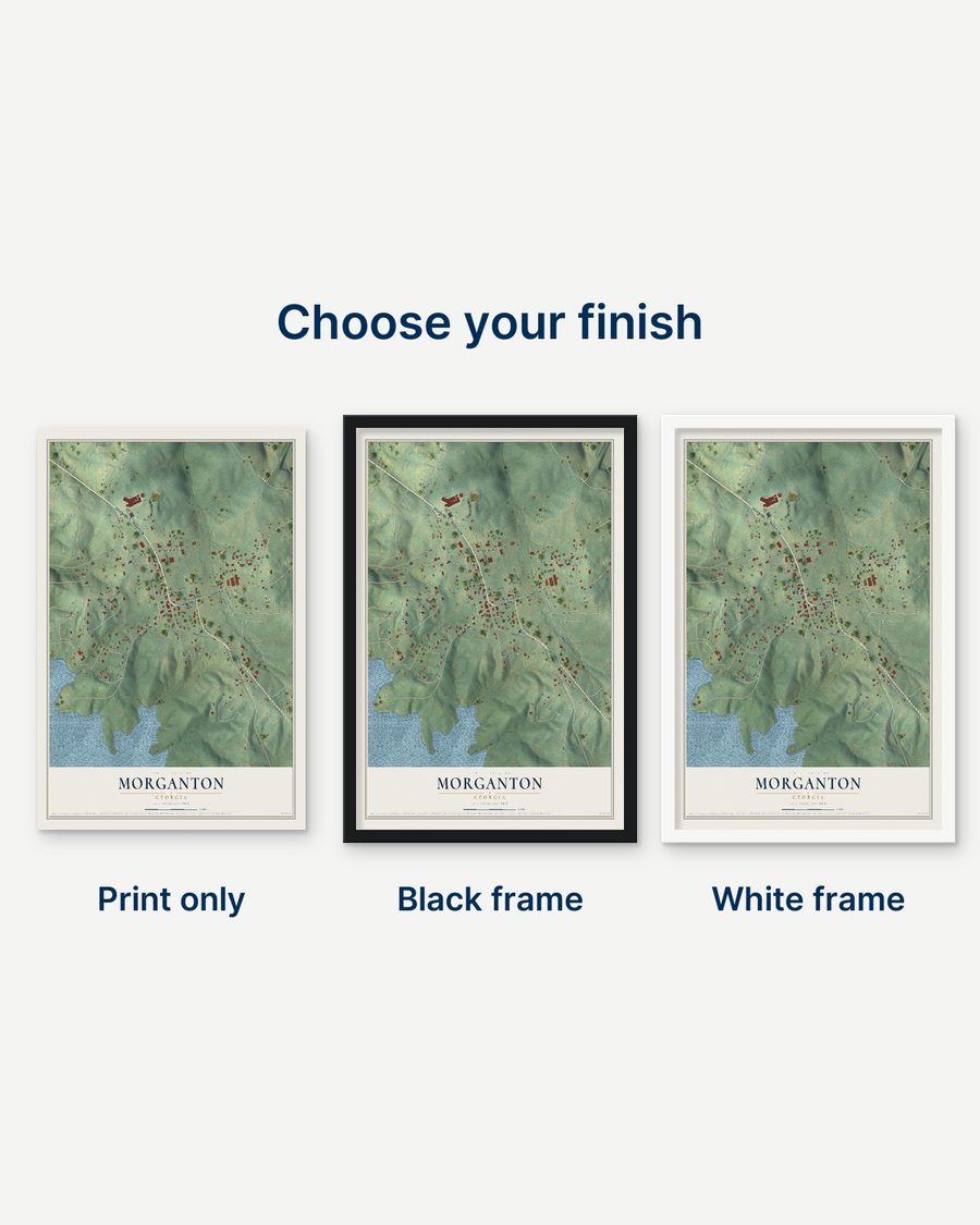 The Morganton, Georgia map as a print only, in a black frame and in a white frame