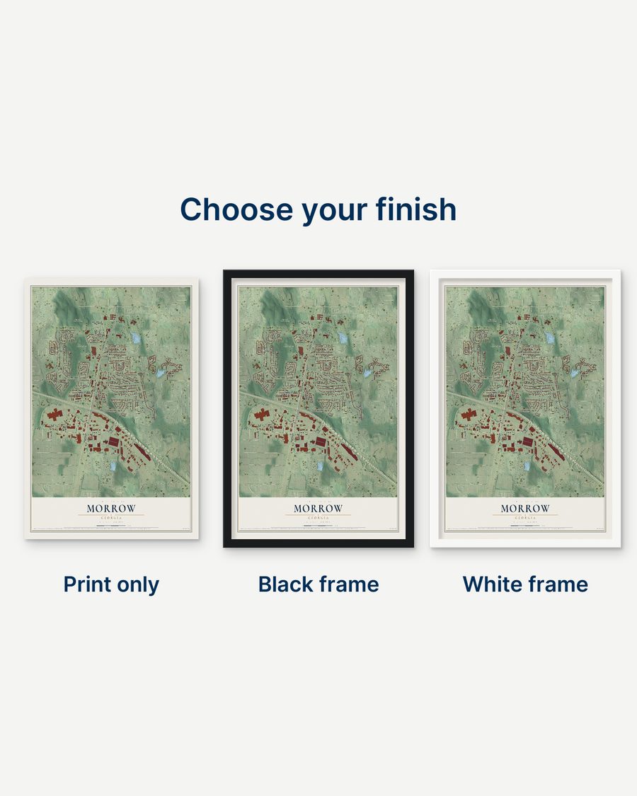 The Morrow, Georgia map as a print only, in a black frame and in a white frame