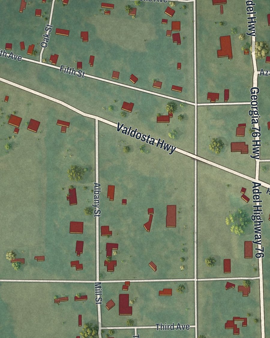 Close-up of Morven streets on the map