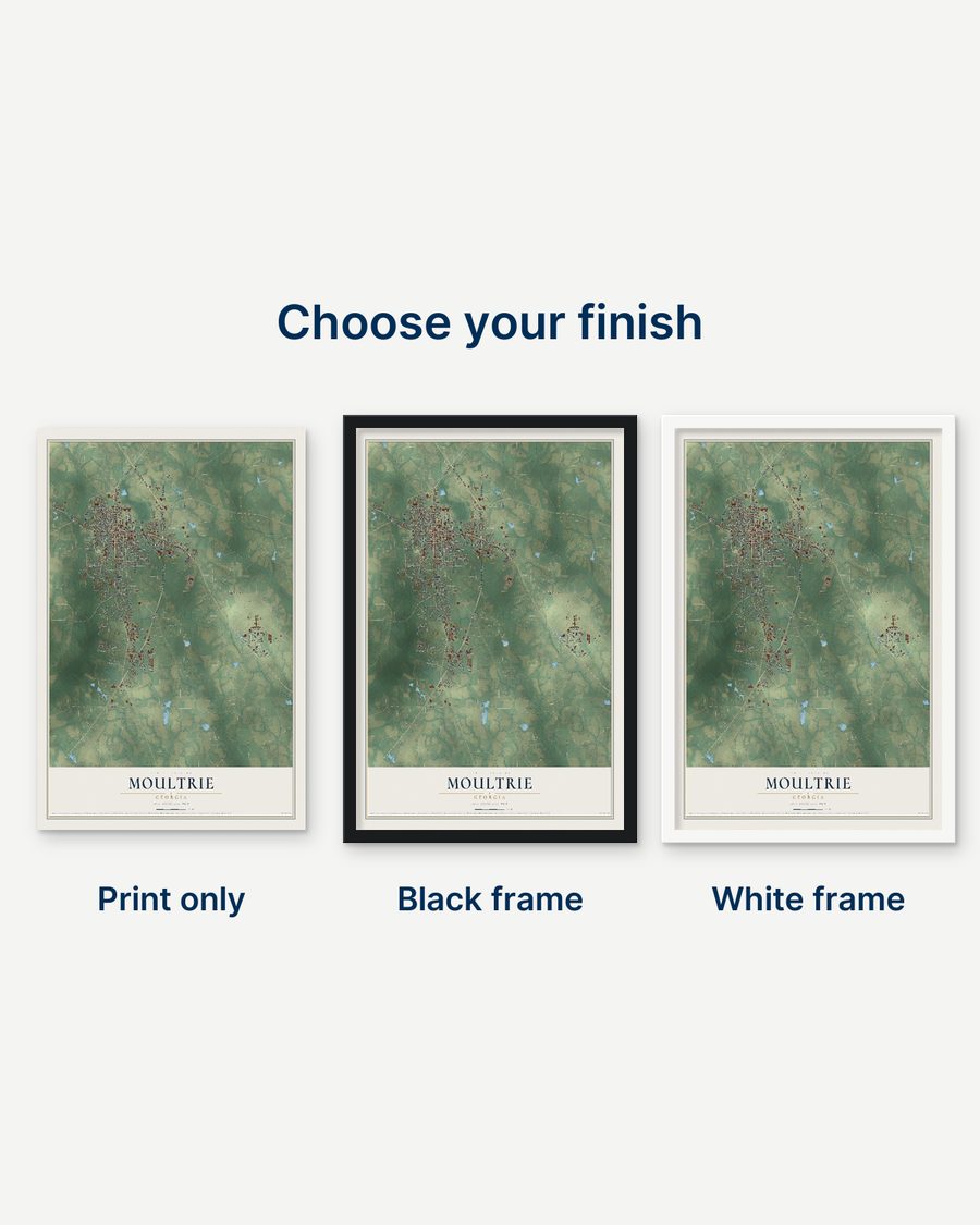 The Moultrie, Georgia map as a print only, in a black frame and in a white frame