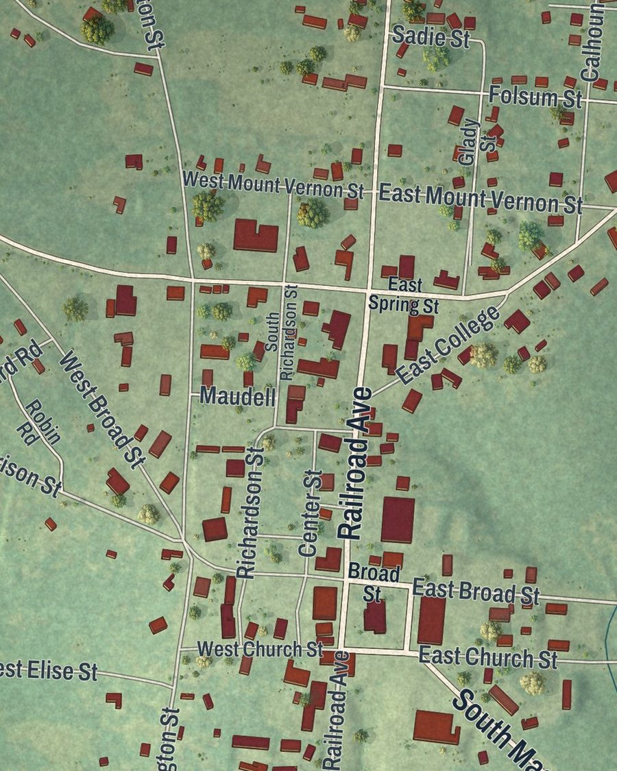 Close-up of Mount Vernon streets on the map