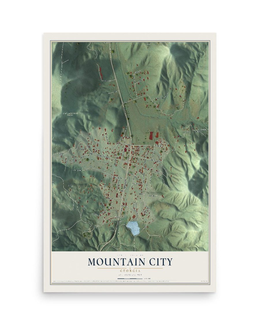 Mountain City, Georgia map print, 12 x 18 in, print only