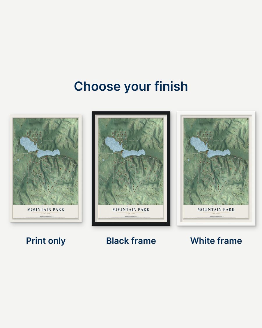 The Mountain Park, Georgia map as a print only, in a black frame and in a white frame