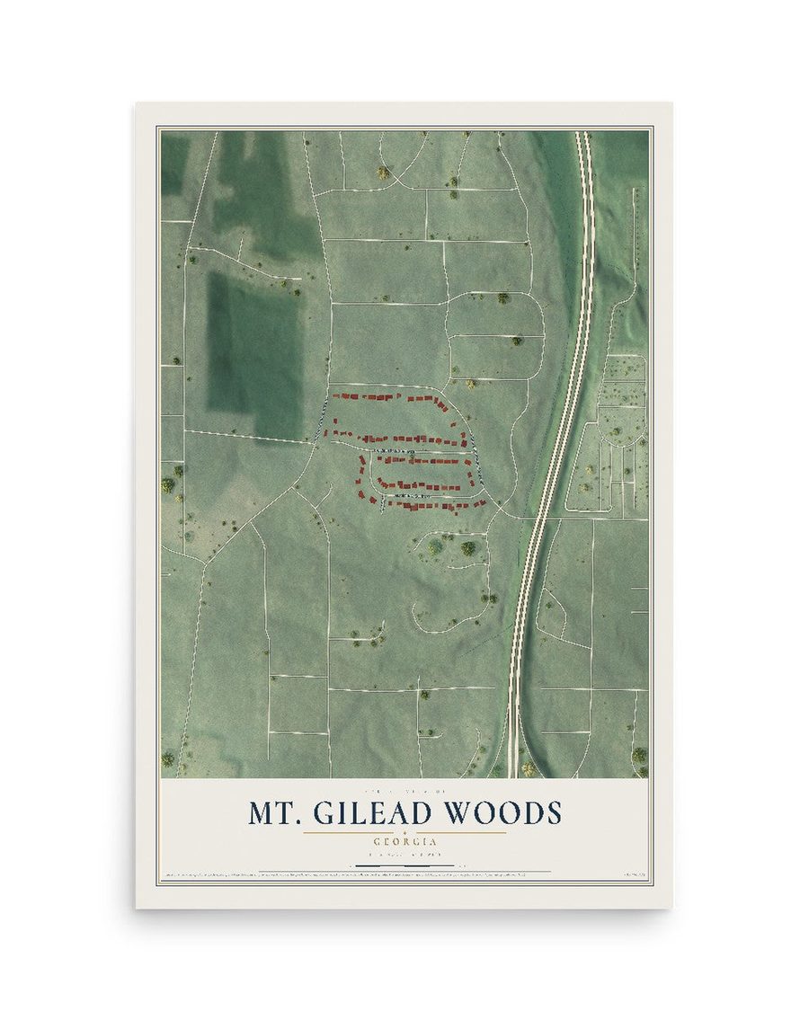 Mt. Gilead Woods, Georgia map print, 12 x 18 in, print only