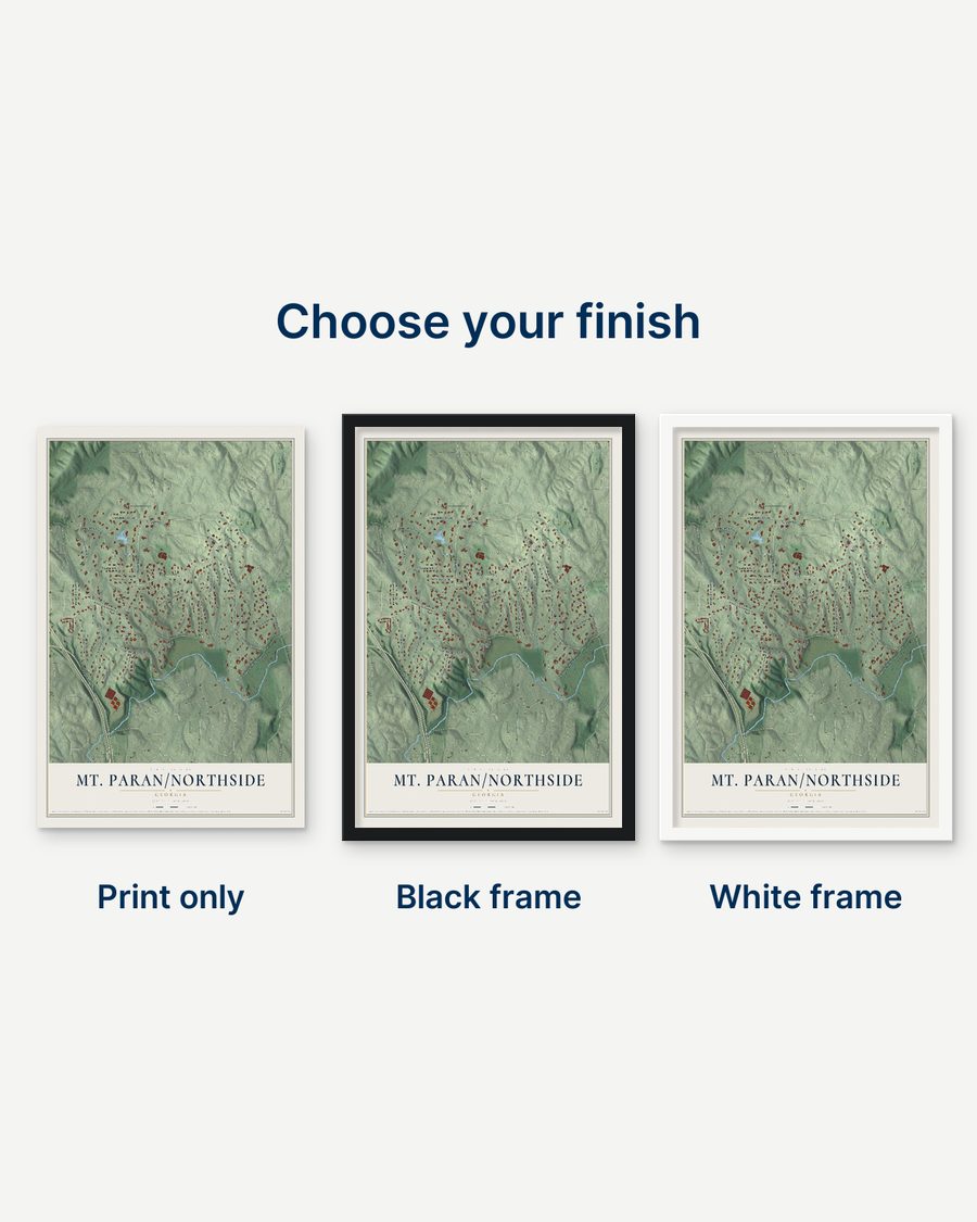 The Mt. Paran-Northside, Georgia map as a print only, in a black frame and in a white frame