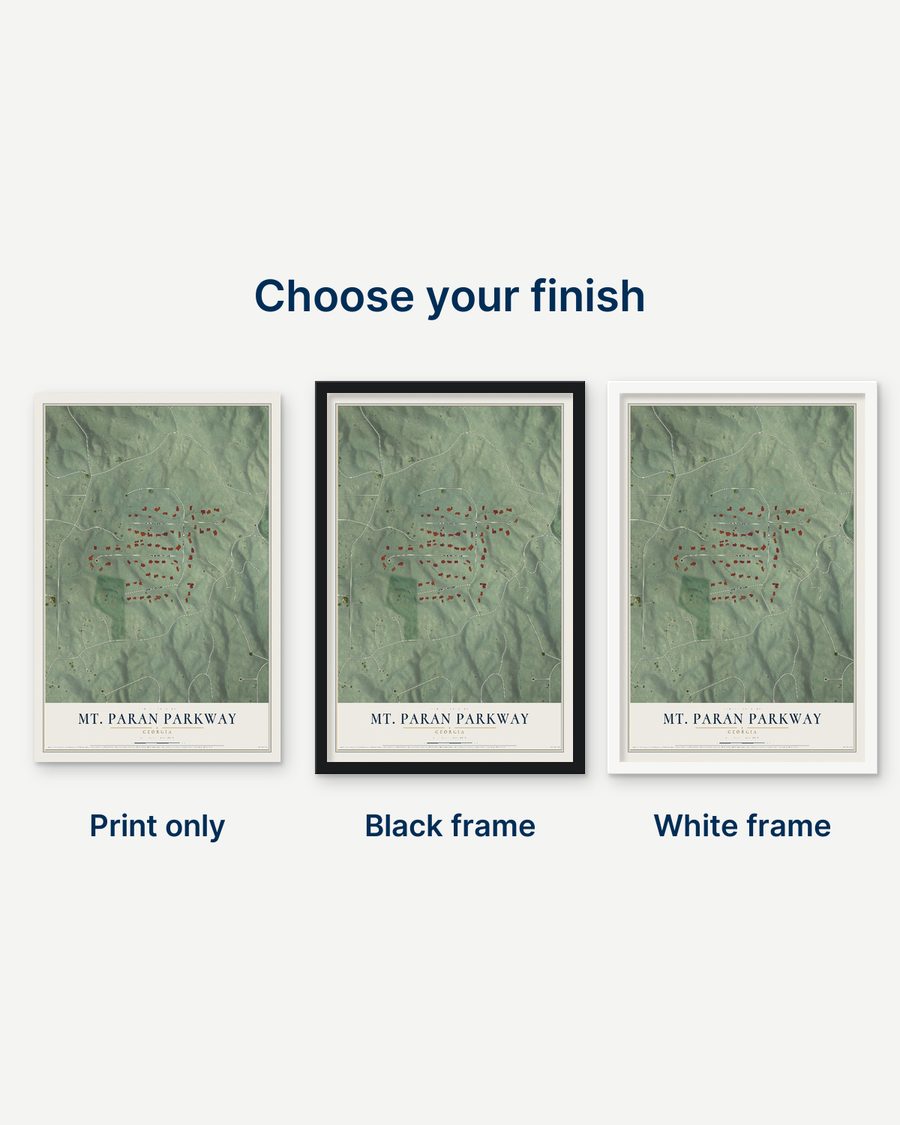 The Mt. Paran Parkway, Georgia map as a print only, in a black frame and in a white frame