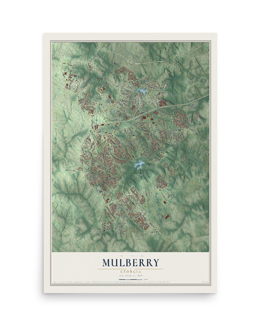 Mulberry, Georgia map print, 12 x 18 in, print only