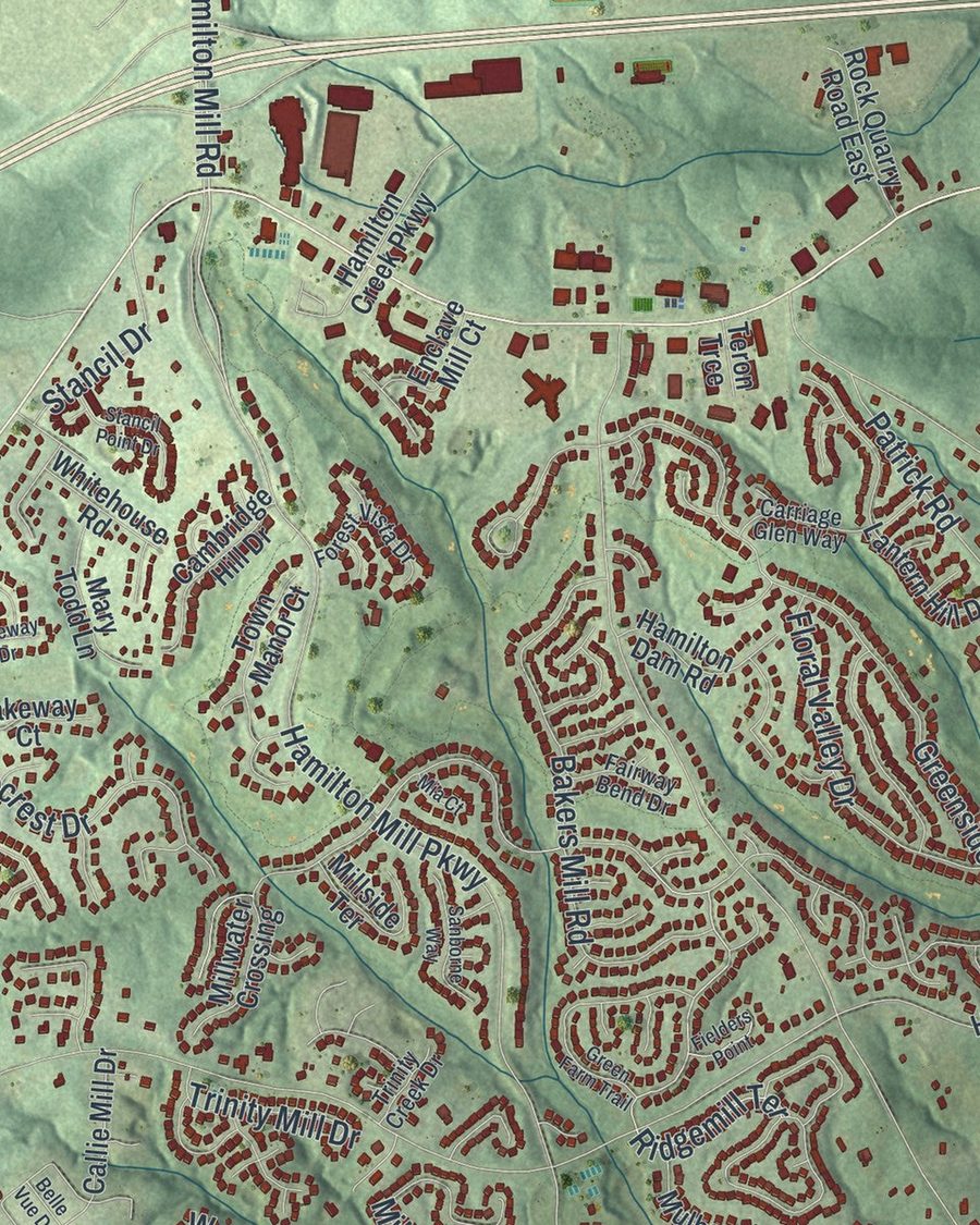 Close-up of Mulberry streets on the map