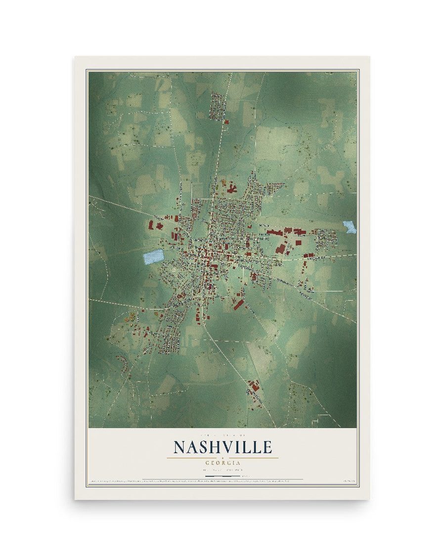Nashville, Georgia map print, 12 x 18 in, print only