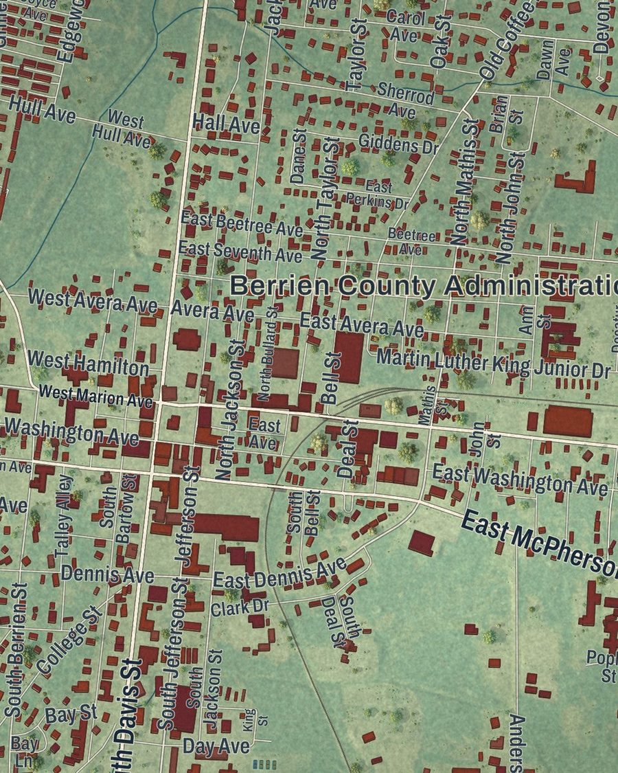 Close-up of Nashville streets on the map