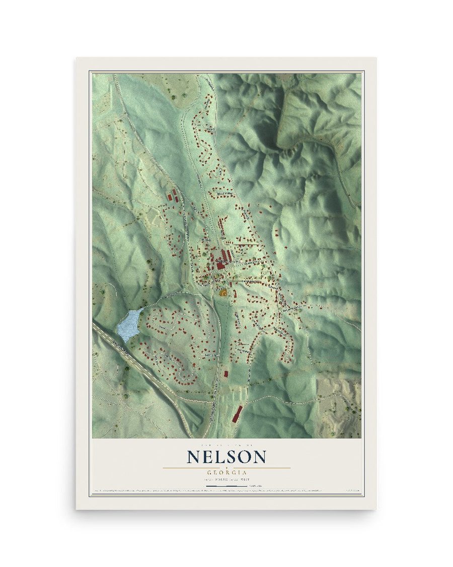 Nelson, Georgia map print, 12 x 18 in, print only