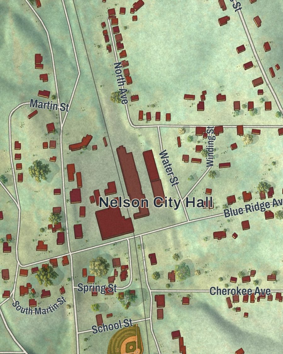 Close-up of Nelson streets on the map