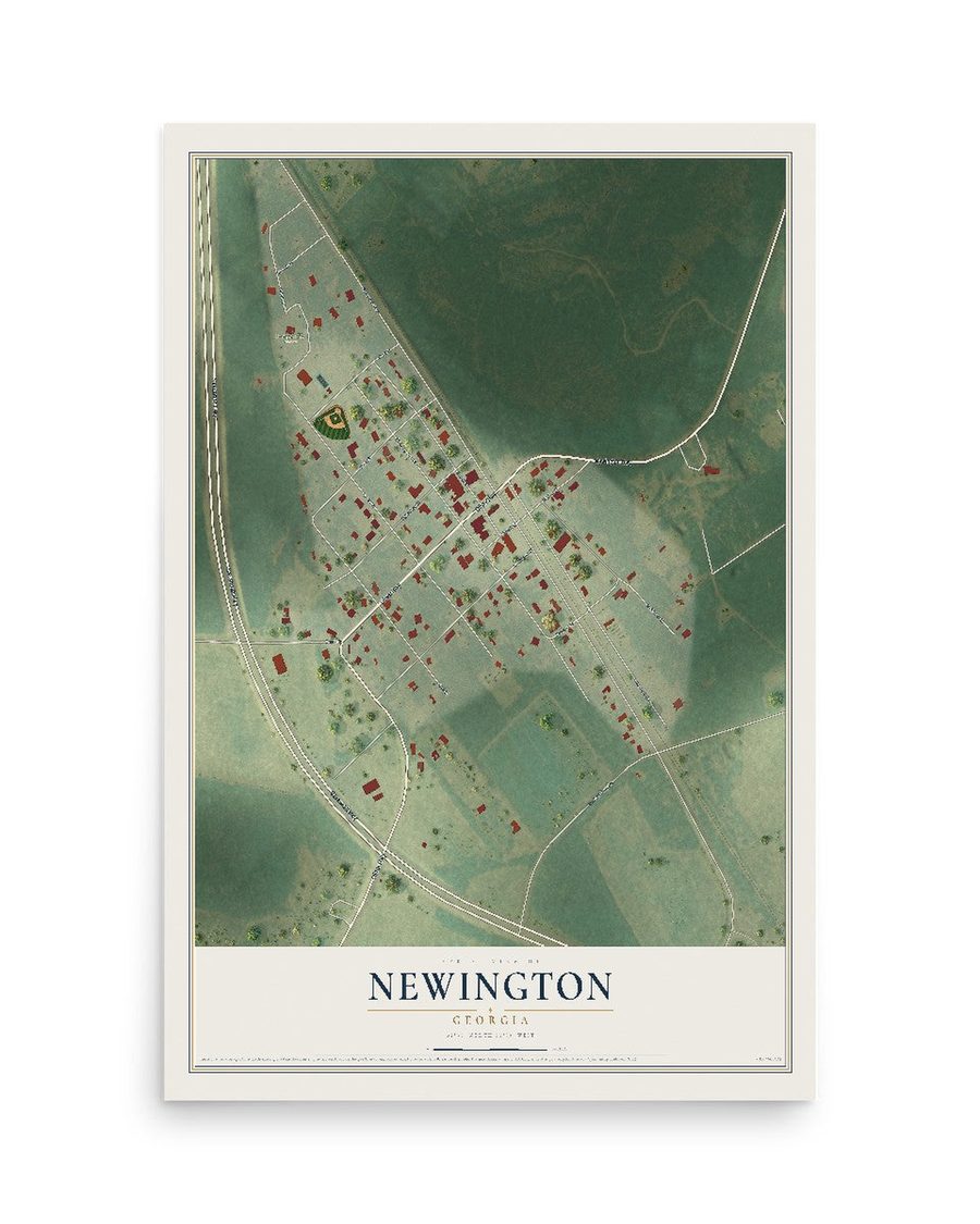 Newington, Georgia map print, 12 x 18 in, print only