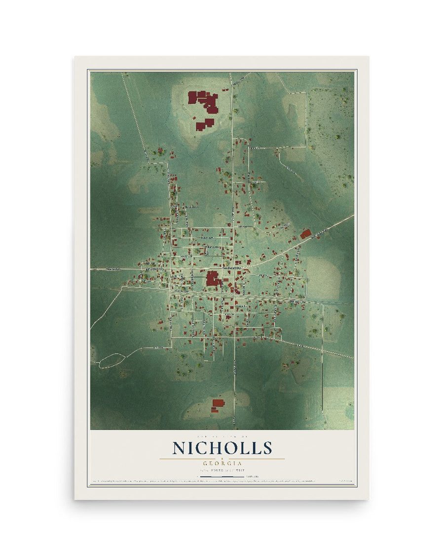 Nicholls, Georgia map print, 12 x 18 in, print only