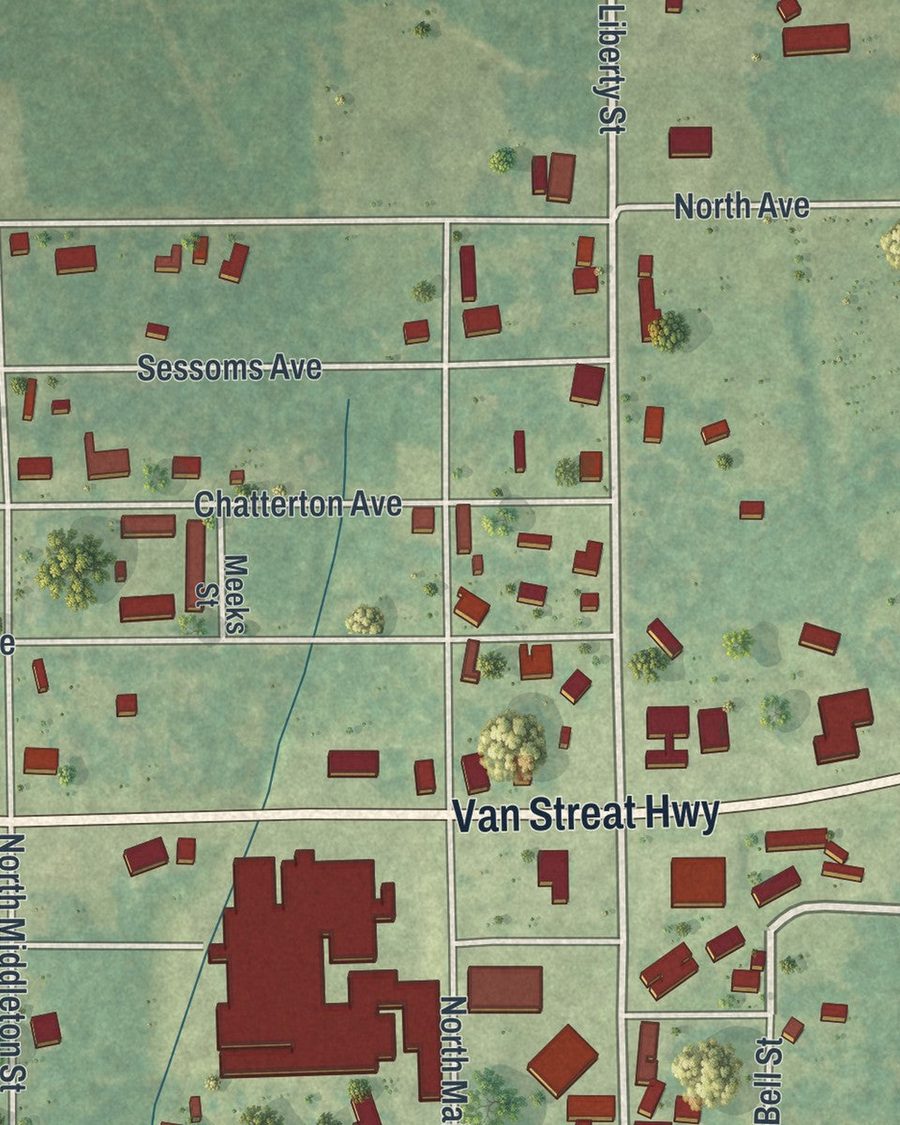 Close-up of Nicholls streets on the map