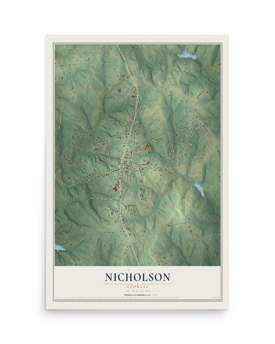 Nicholson, Georgia map print, 12 x 18 in, print only