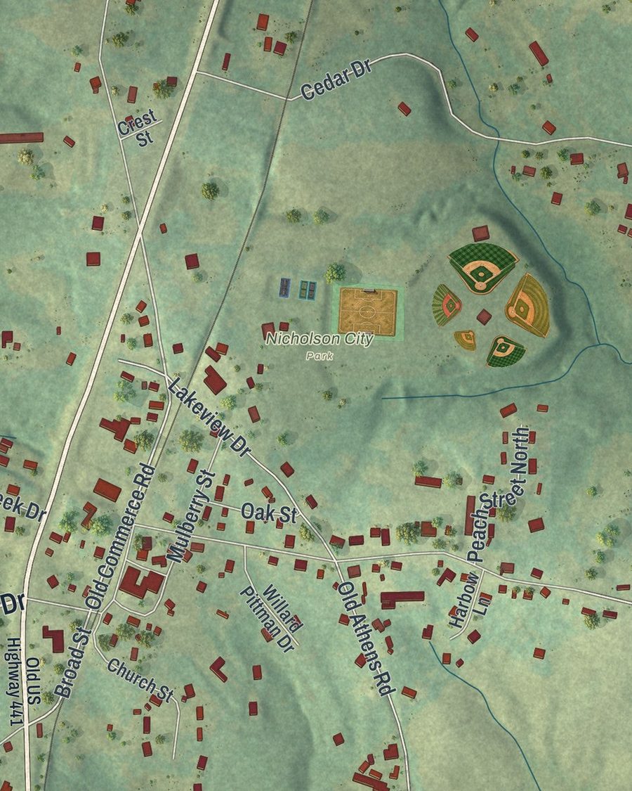 Close-up of Nicholson streets on the map