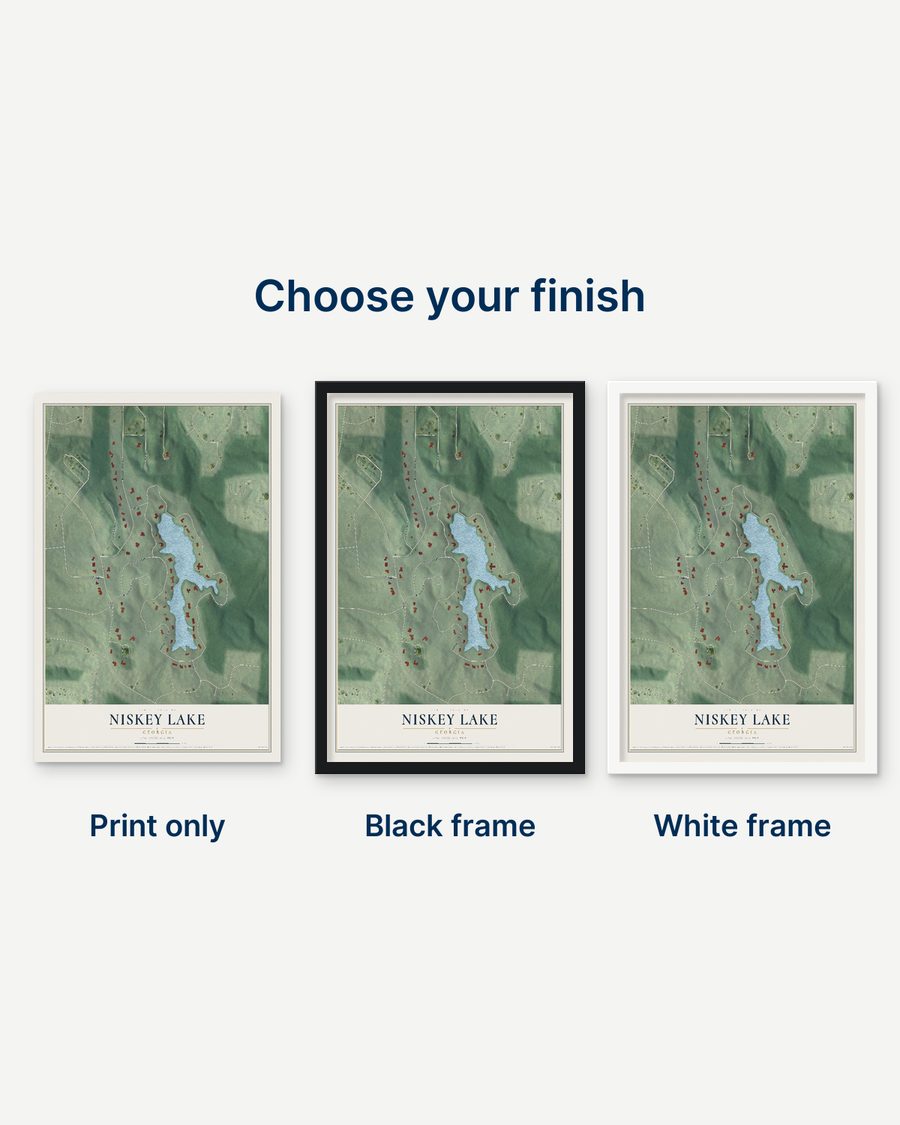 The Niskey Lake, Georgia map as a print only, in a black frame and in a white frame