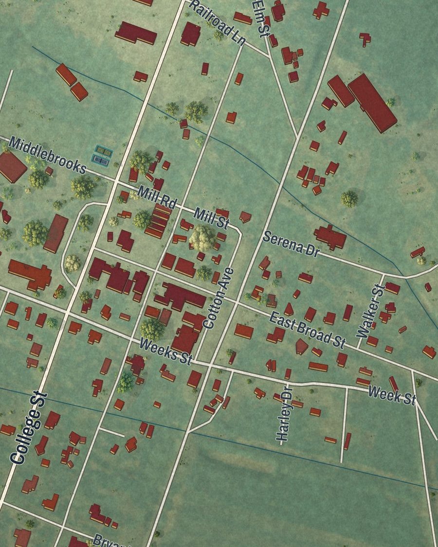 Close-up of Norman Park streets on the map