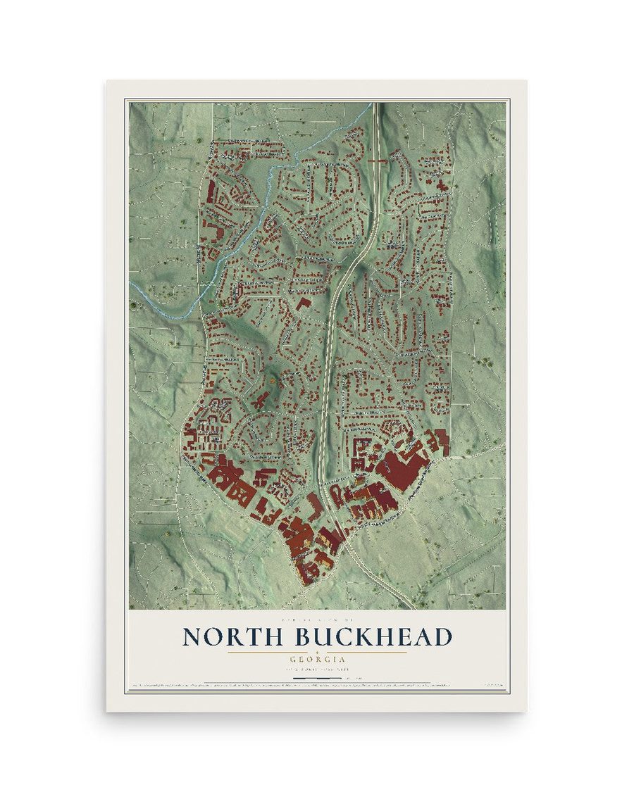 North Buckhead, Georgia map print, 12 x 18 in, print only