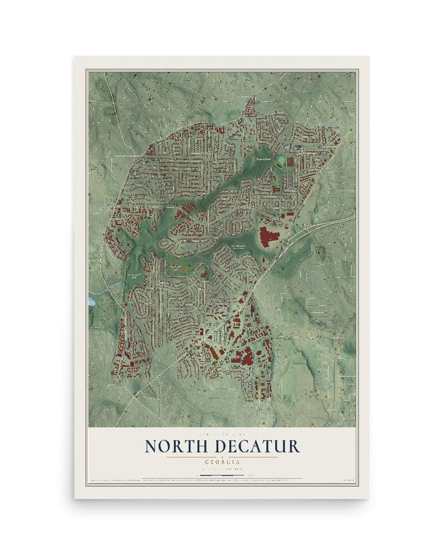 North Decatur, Georgia map print, 12 x 18 in, print only